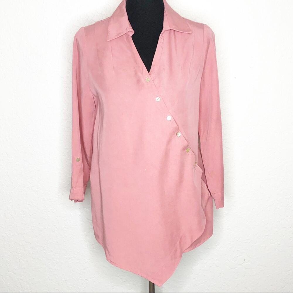 Soft Surroundings rose pink asymmetrical button wrap top size Petite Small SP